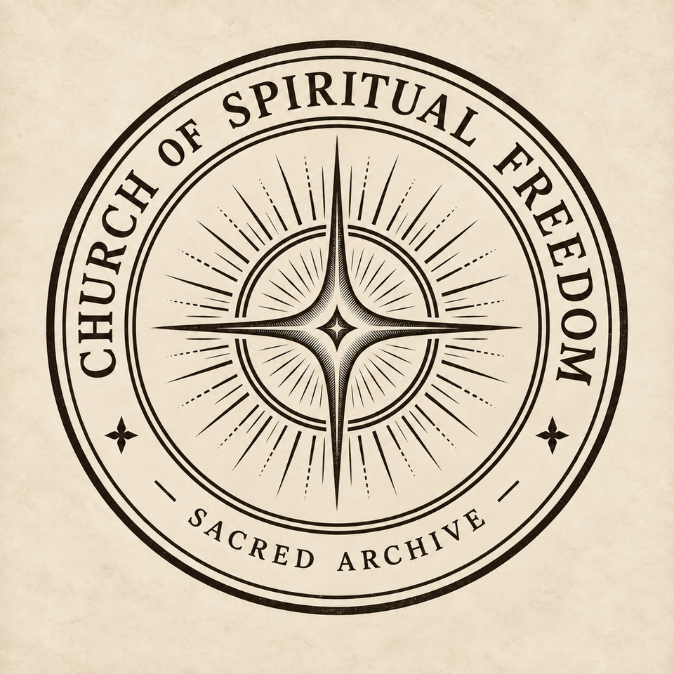 Fictional Church of Spiritual Freedom Sacred Archive seal with the approved non-denominational four-point light emblem